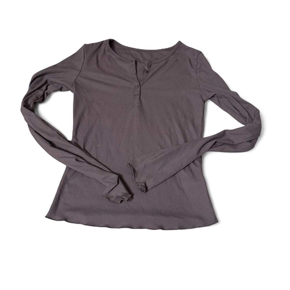 Dazy muted purple/mauve long sleeve ribbed henley top